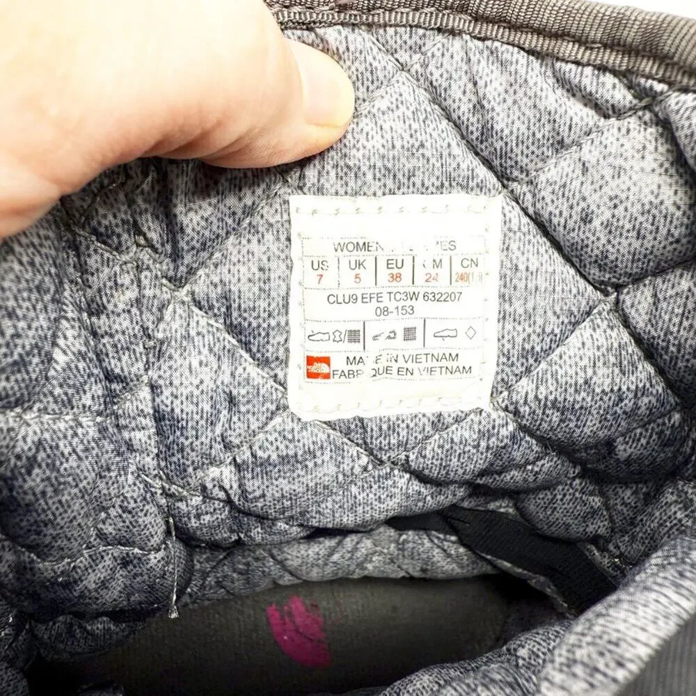 The North Face Gray/Pink Insulated Snow Boots Women's 7 Lace Up Quilted Accents